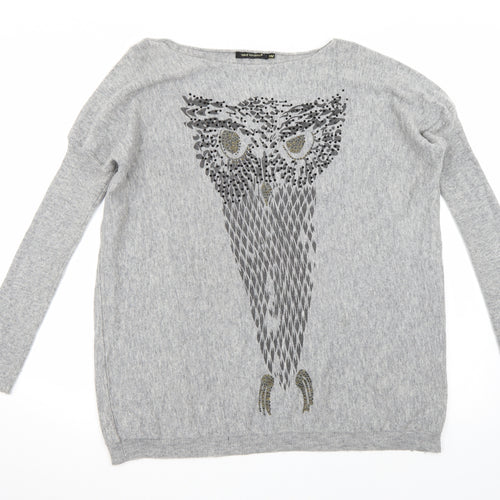 QED London Womens Grey   Pullover Jumper Size S  - Sequined Owl