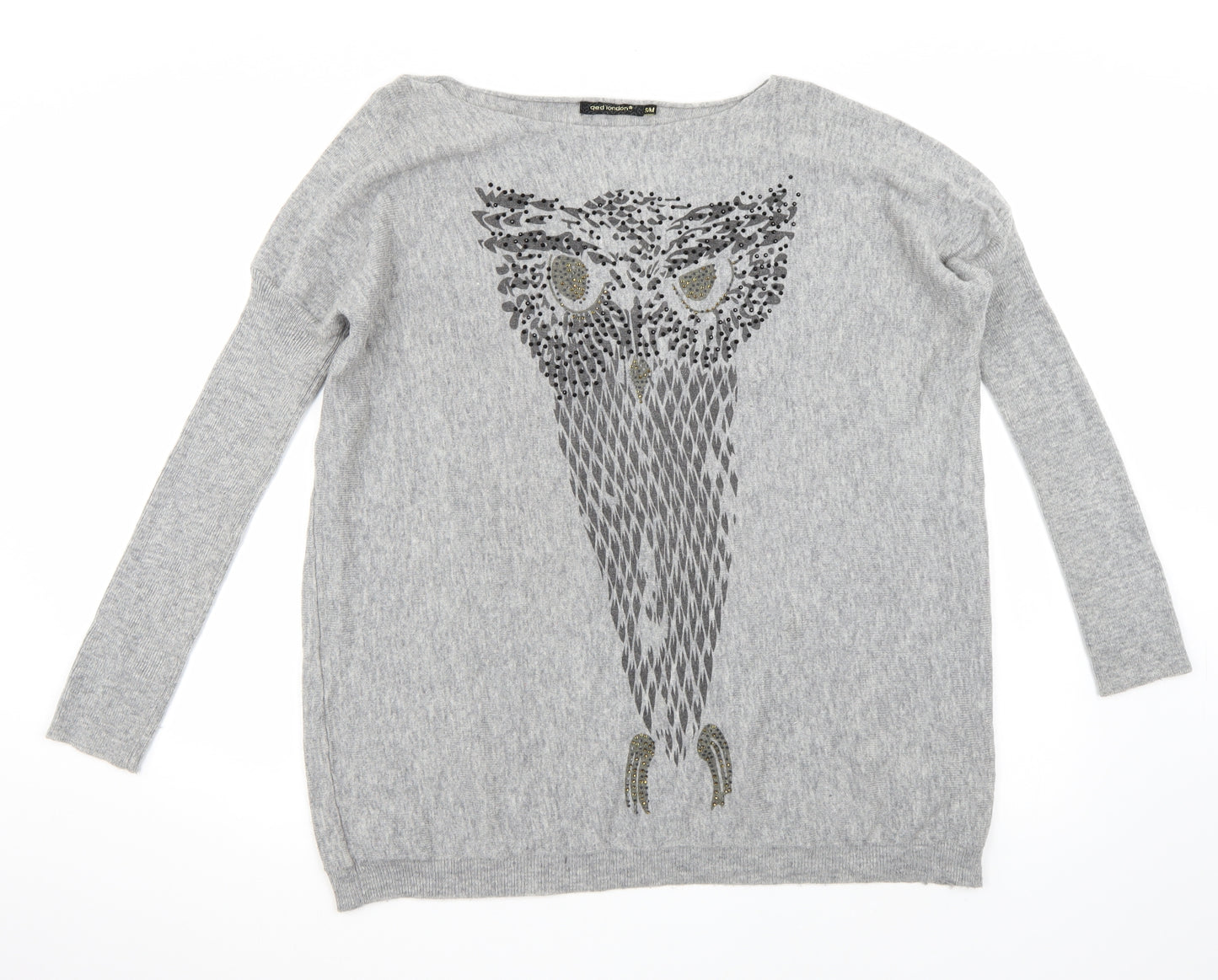 QED London Womens Grey   Pullover Jumper Size S  - Sequined Owl