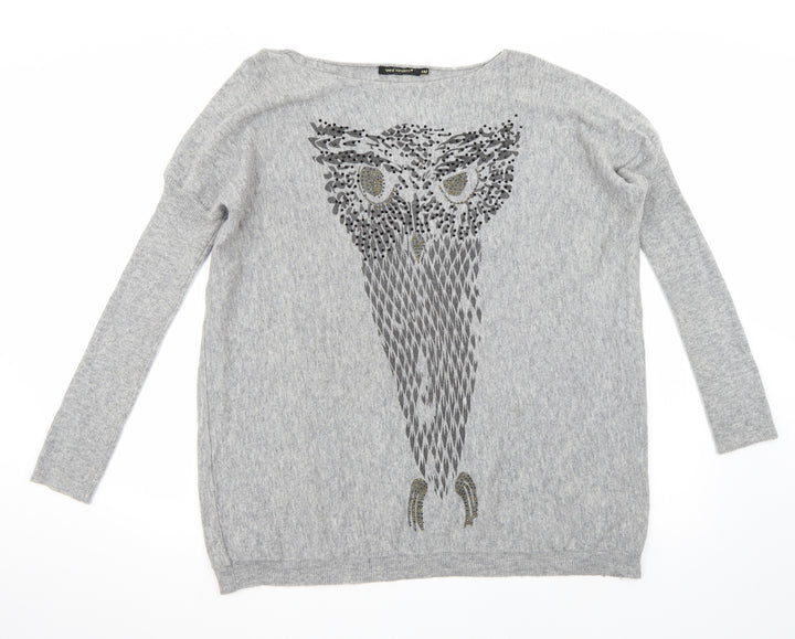QED London Womens Grey   Pullover Jumper Size S  - Sequined Owl