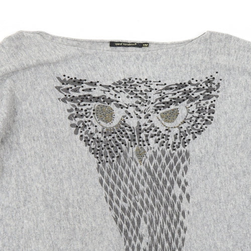 QED London Womens Grey   Pullover Jumper Size S  - Sequined Owl