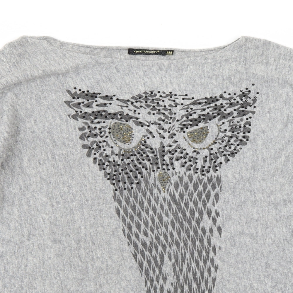 QED London Womens Grey   Pullover Jumper Size S  - Sequined Owl