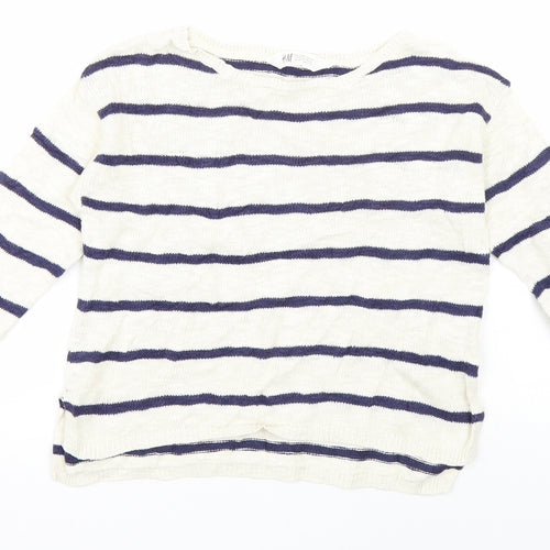H&M Girls White Striped  Pullover Jumper Size 8-9 Years
