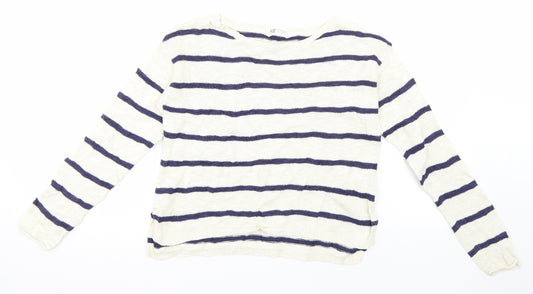 H&M Girls White Striped  Pullover Jumper Size 8-9 Years