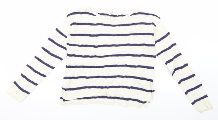 H&M Girls White Striped  Pullover Jumper Size 8-9 Years