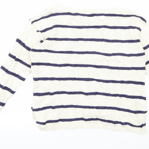 H&M Girls White Striped  Pullover Jumper Size 8-9 Years
