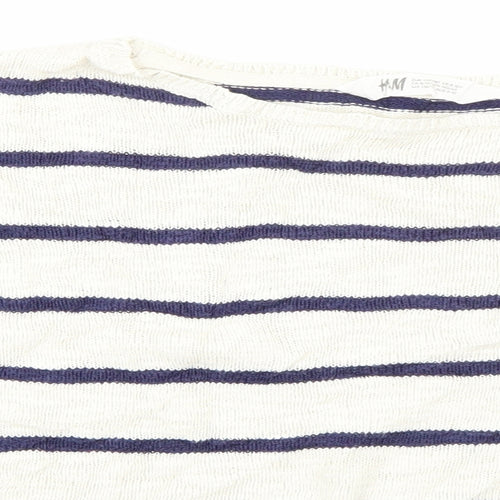 H&M Girls White Striped  Pullover Jumper Size 8-9 Years