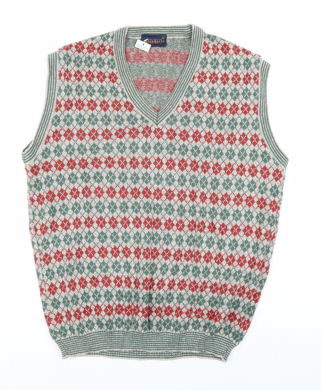 Greenwoods Mens Green Argyle/Diamond  Pullover Jumper Size L