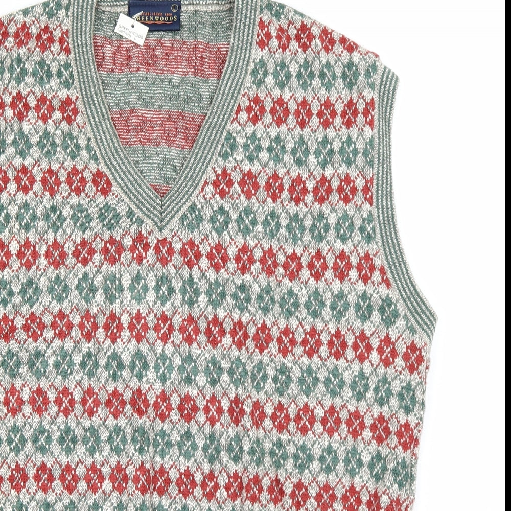 Greenwoods Mens Green Argyle/Diamond  Pullover Jumper Size L