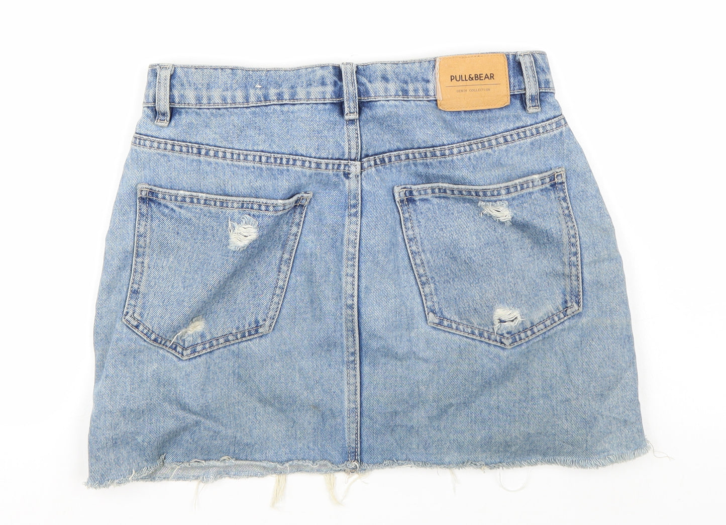 Pull & Bear Womens Blue  Denim Mini Skirt Size M  - Distressed