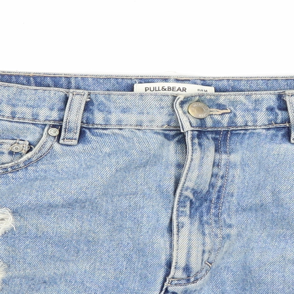 Pull & Bear Womens Blue  Denim Mini Skirt Size M  - Distressed