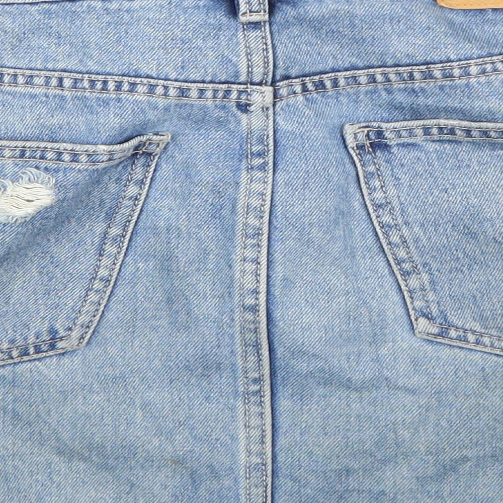 Pull & Bear Womens Blue  Denim Mini Skirt Size M  - Distressed