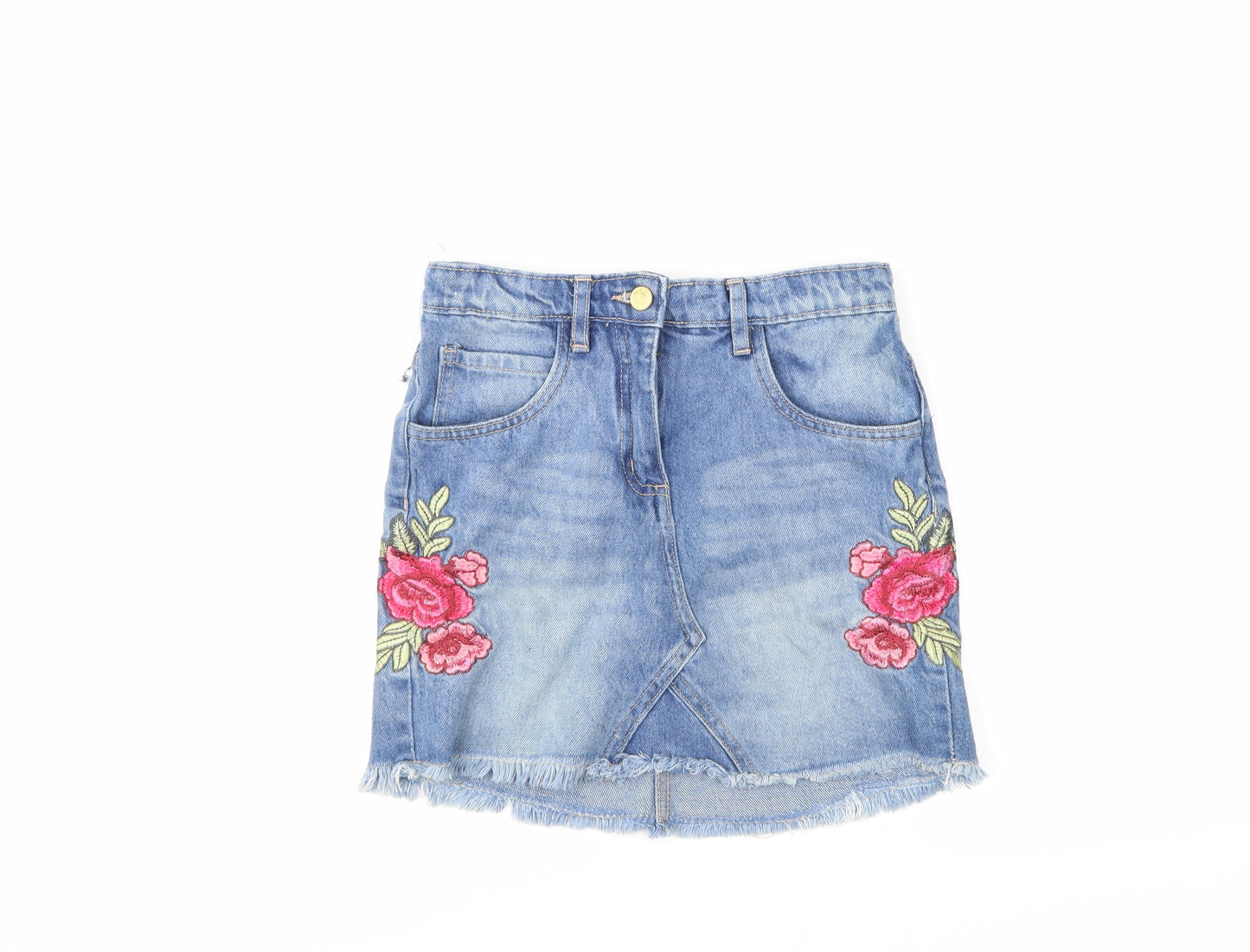 Minoti Girls Blue Floral Denim Straight & Pencil Skirt Size 10-11 Years
