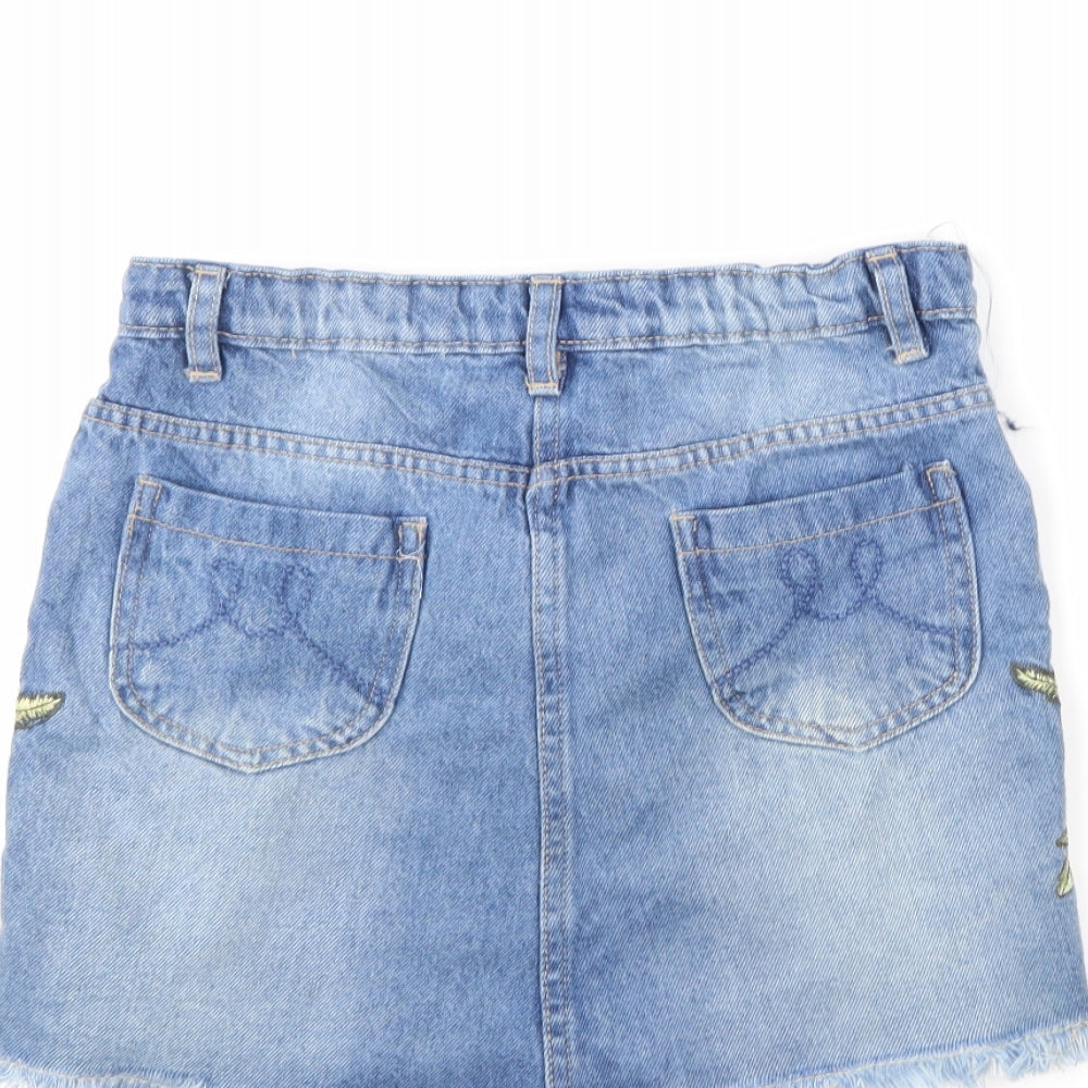 Minoti Girls Blue Floral Denim Straight & Pencil Skirt Size 10-11 Years