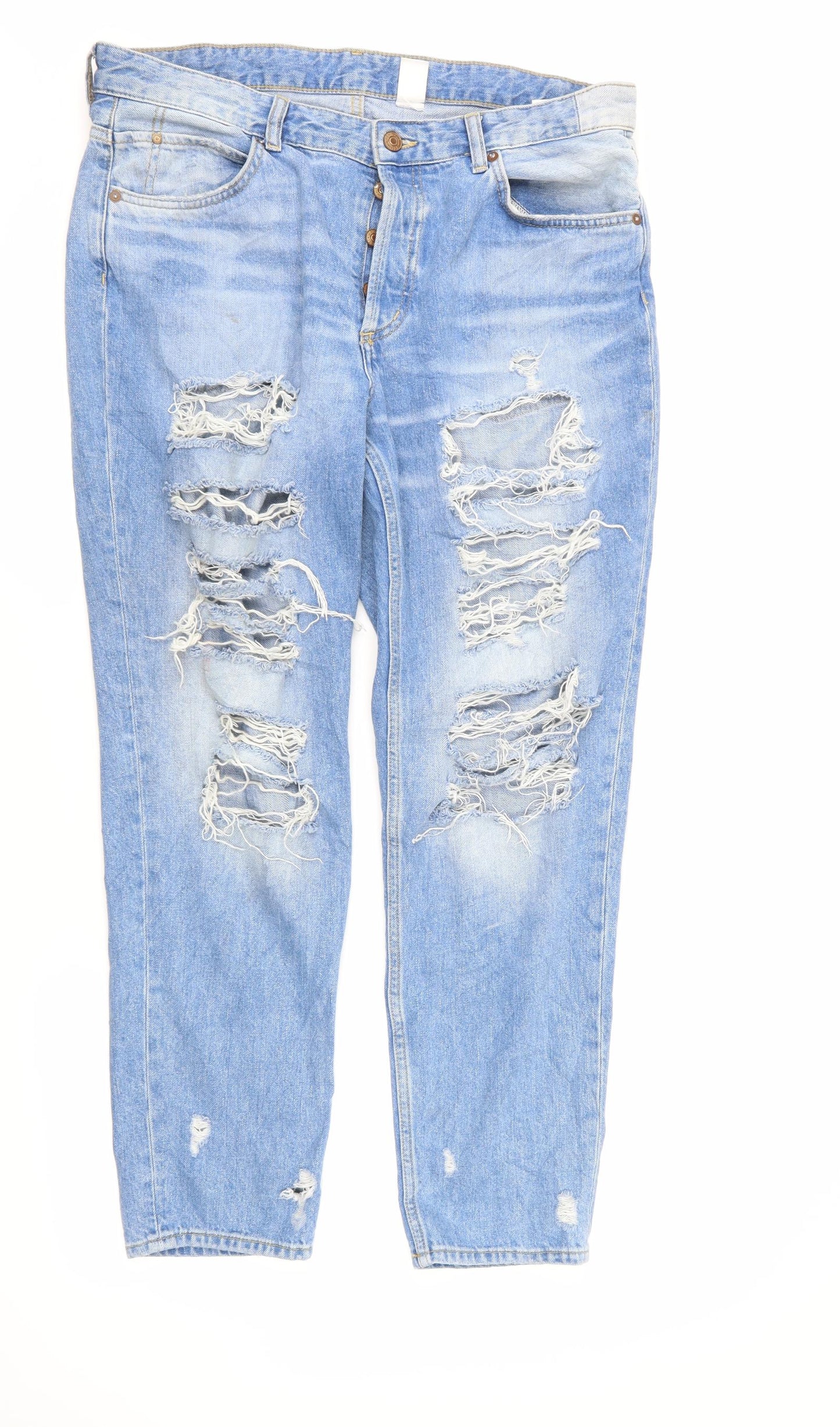 & Denim Womens Blue  Denim Boyfriend Jeans Size 16 L28 in