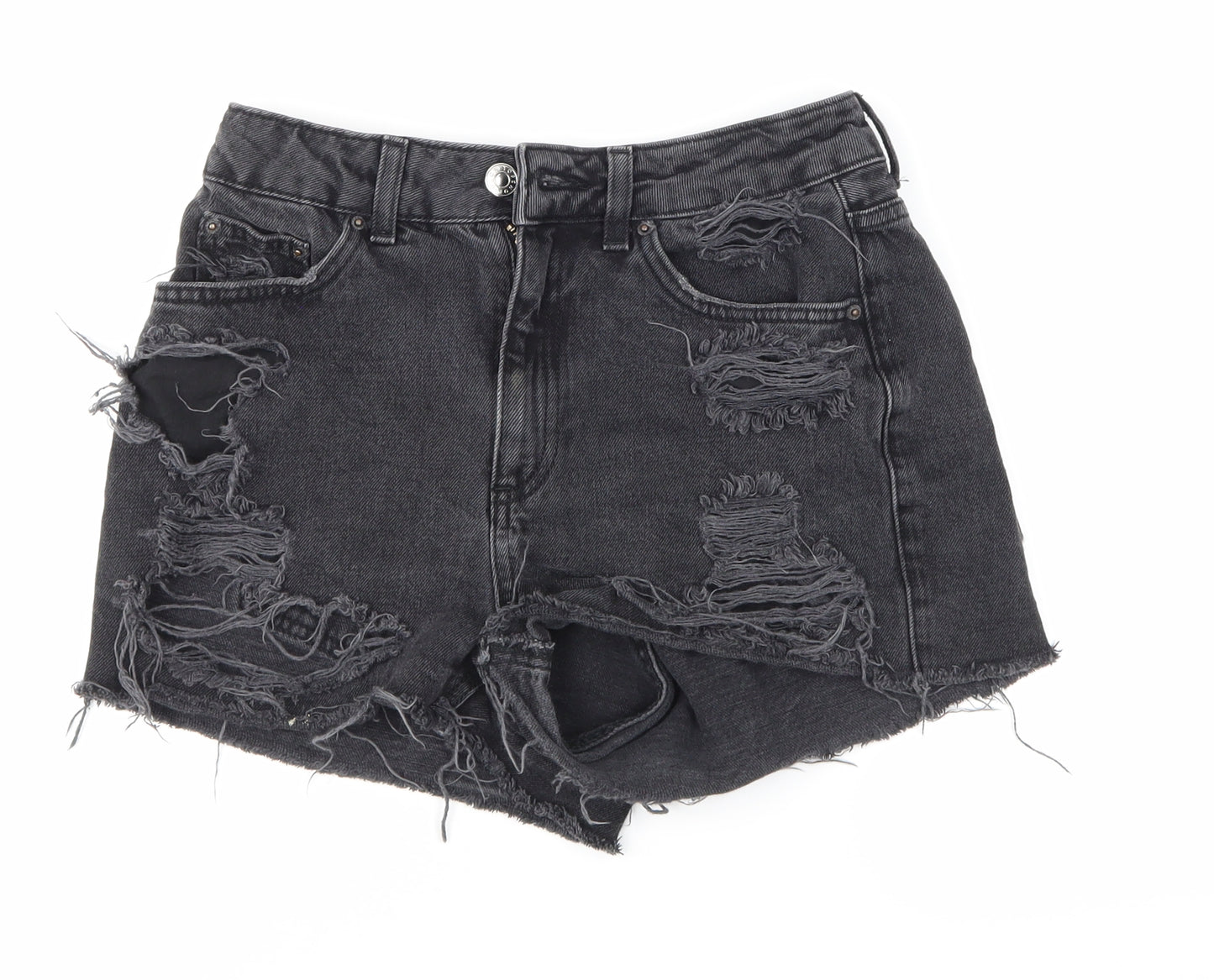 Top Shop Womens Black  Denim Mom Shorts Size 6 - distressed