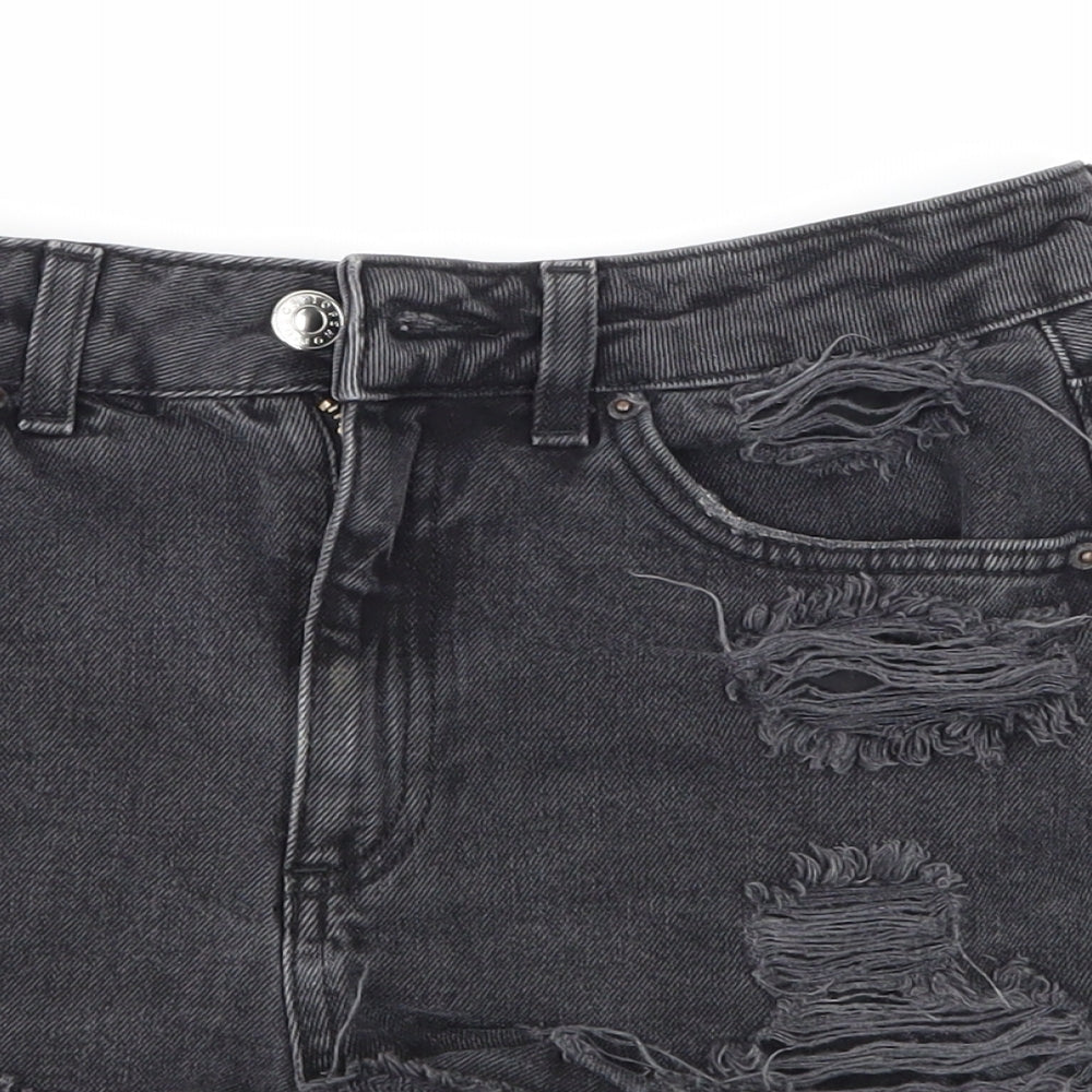 Top Shop Womens Black  Denim Mom Shorts Size 6 - distressed