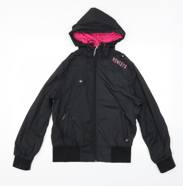 Henleys Womens Black Varsity Jacket Coat One Size - size 1