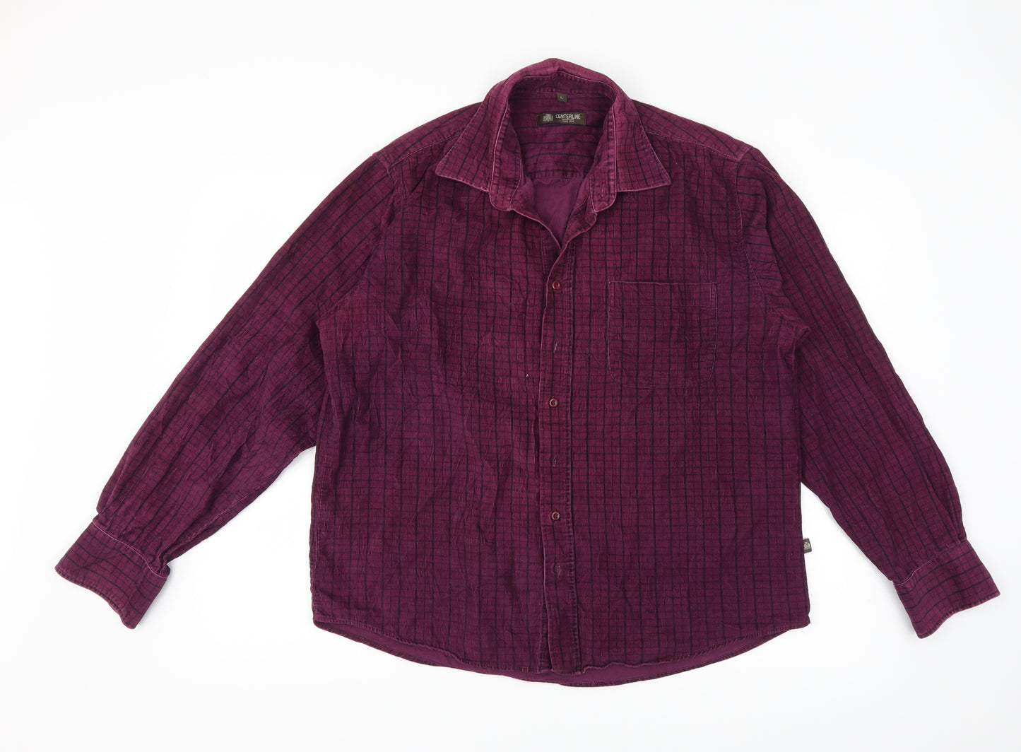 centerline Mens Purple Plaid Corduroy  Button-Up Size L