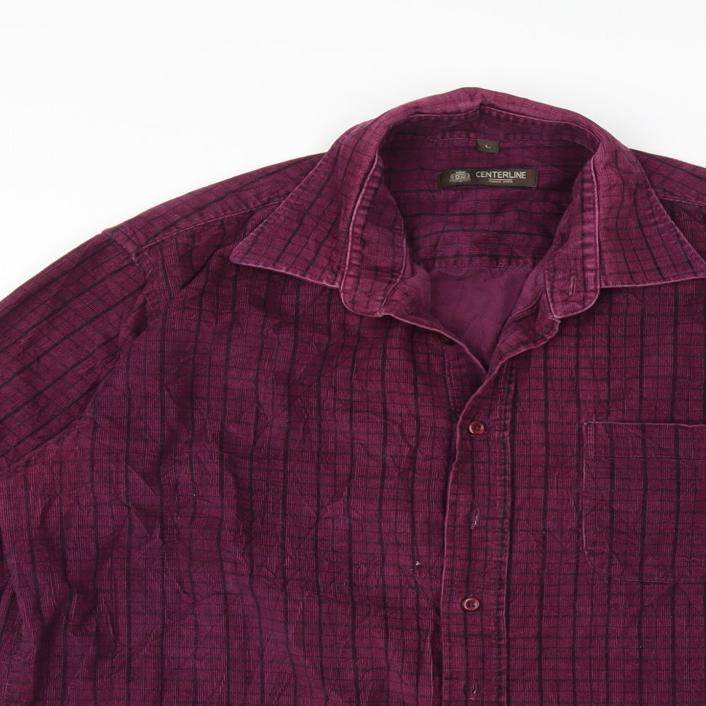 centerline Mens Purple Plaid Corduroy  Button-Up Size L