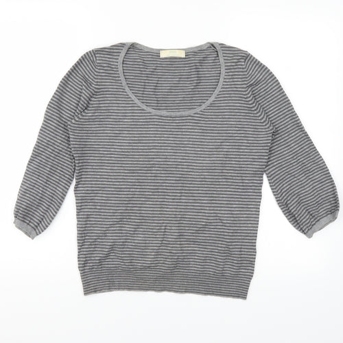 Marks and Spencer Womens Grey Striped  Henley Jumper Size 12