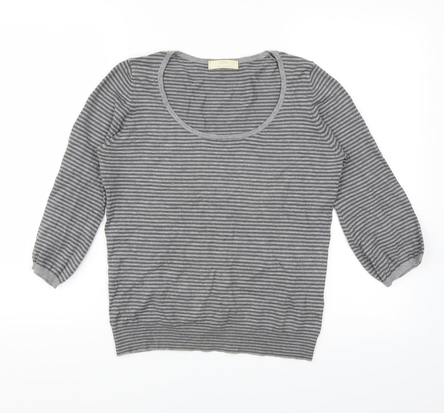 Marks and Spencer Womens Grey Striped  Henley Jumper Size 12