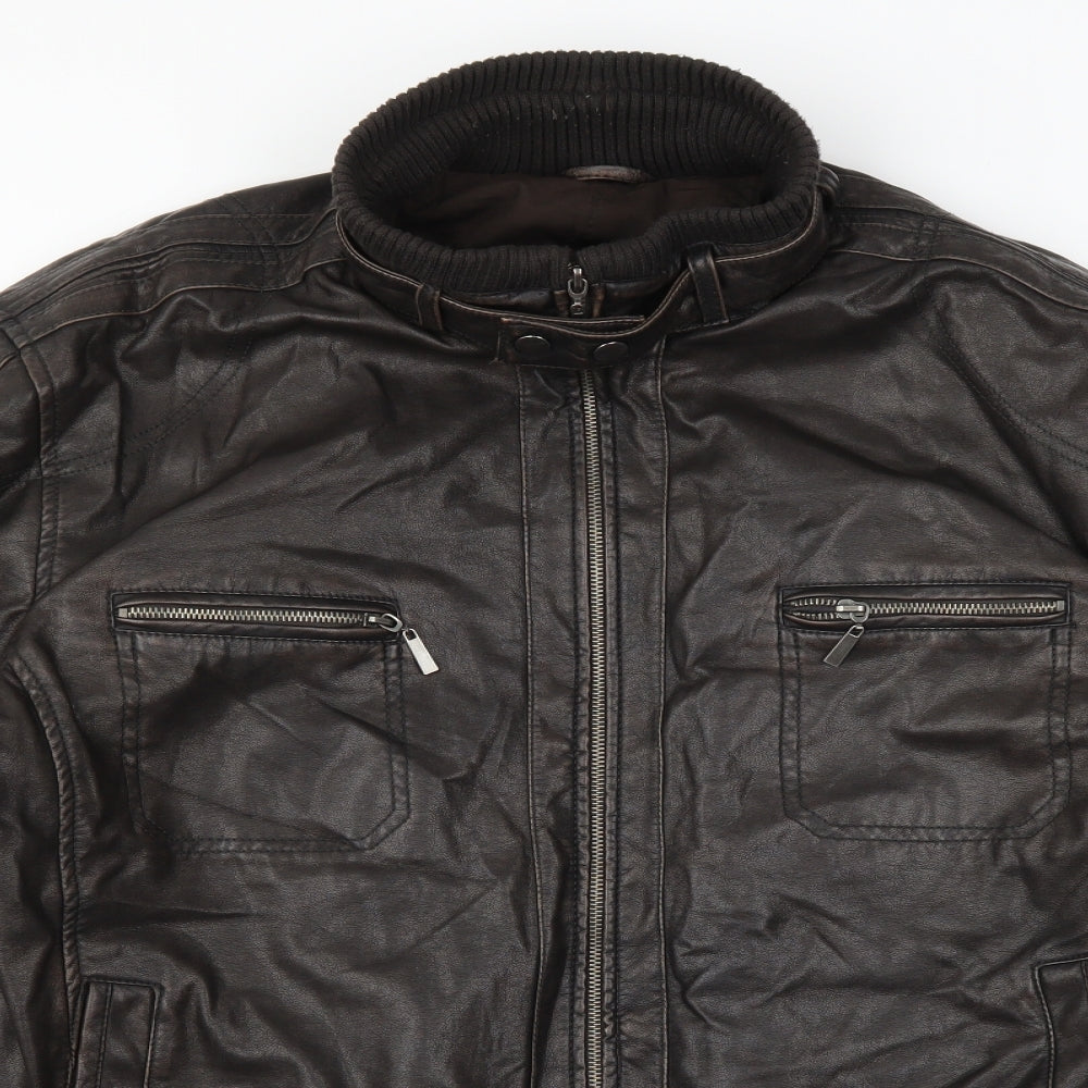 BHS Mens Brown   Biker Jacket Size 2XL