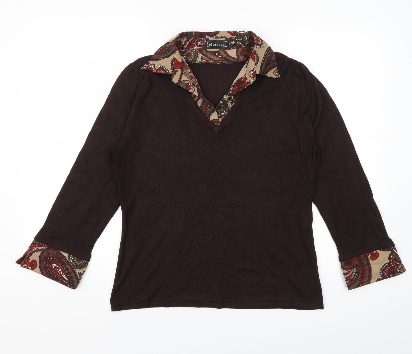 Elementz Womens Brown Paisley  Pullover Jumper Size M