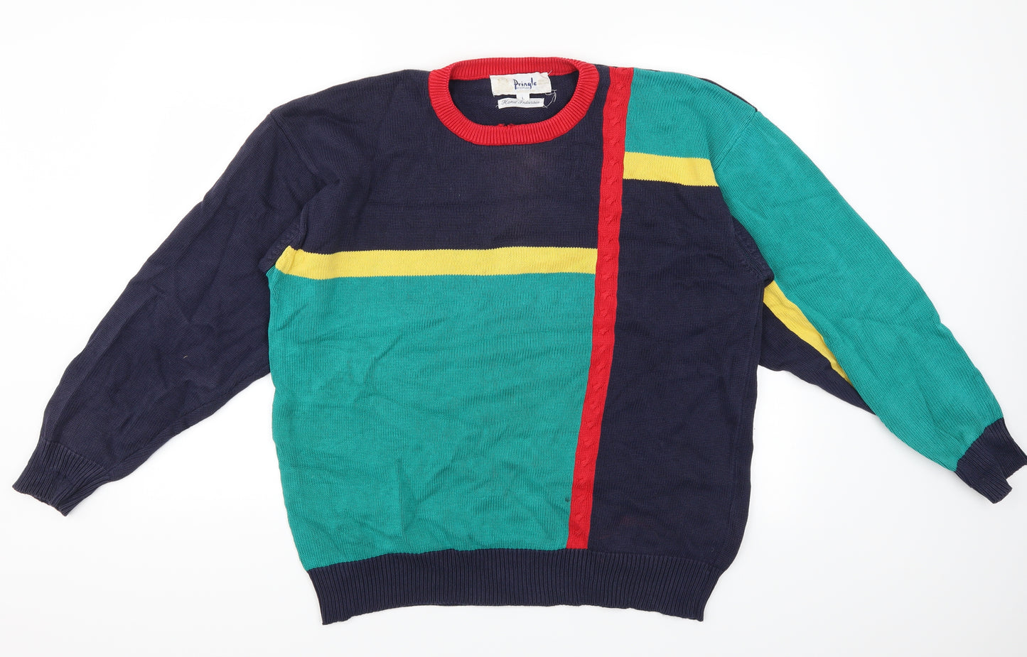 Pringle Mens Blue Geometric  Pullover Jumper Size L