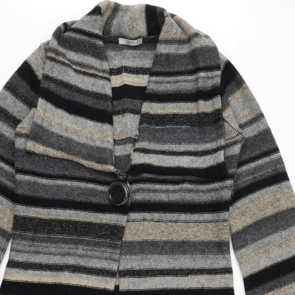 Marks and Spencer Womens Grey Striped  Cardigan Jumper Size 16