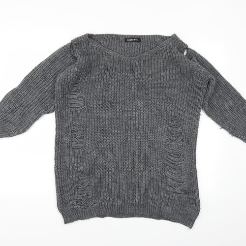 CAMEO ROSE Womens Grey   Henley Jumper Size M  - Distressed