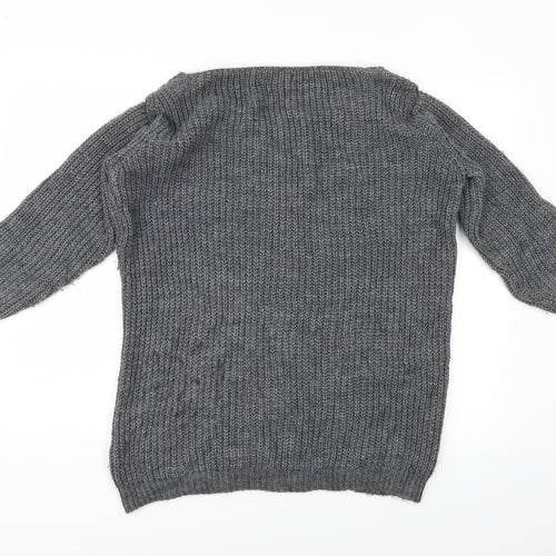 CAMEO ROSE Womens Grey   Henley Jumper Size M  - Distressed