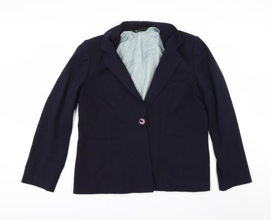 Front view of BHS women’s blue jacket suit jacket, size UK 18
