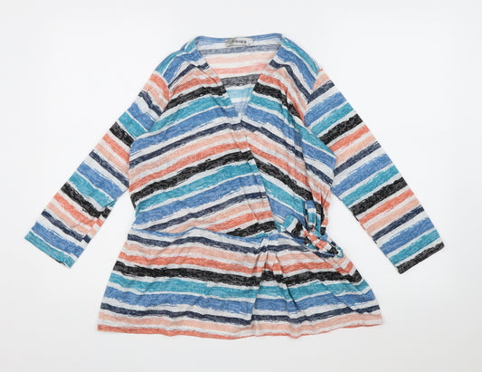 Front view of Alexandra women’s multicoloured striped wrap blouse, size M