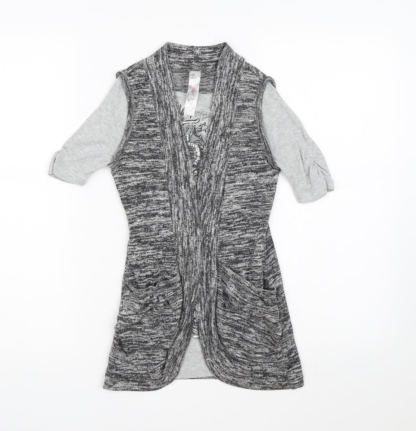 Knitworks Girls Grey  Knit Pullover T-Shirt Size 7-8 Years