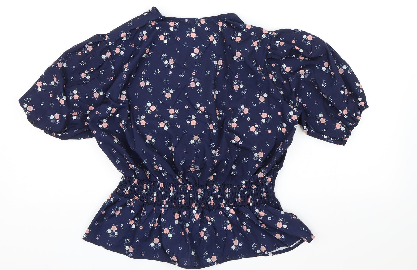 Boohoo Womens Blue Floral  Basic Blouse Size 10