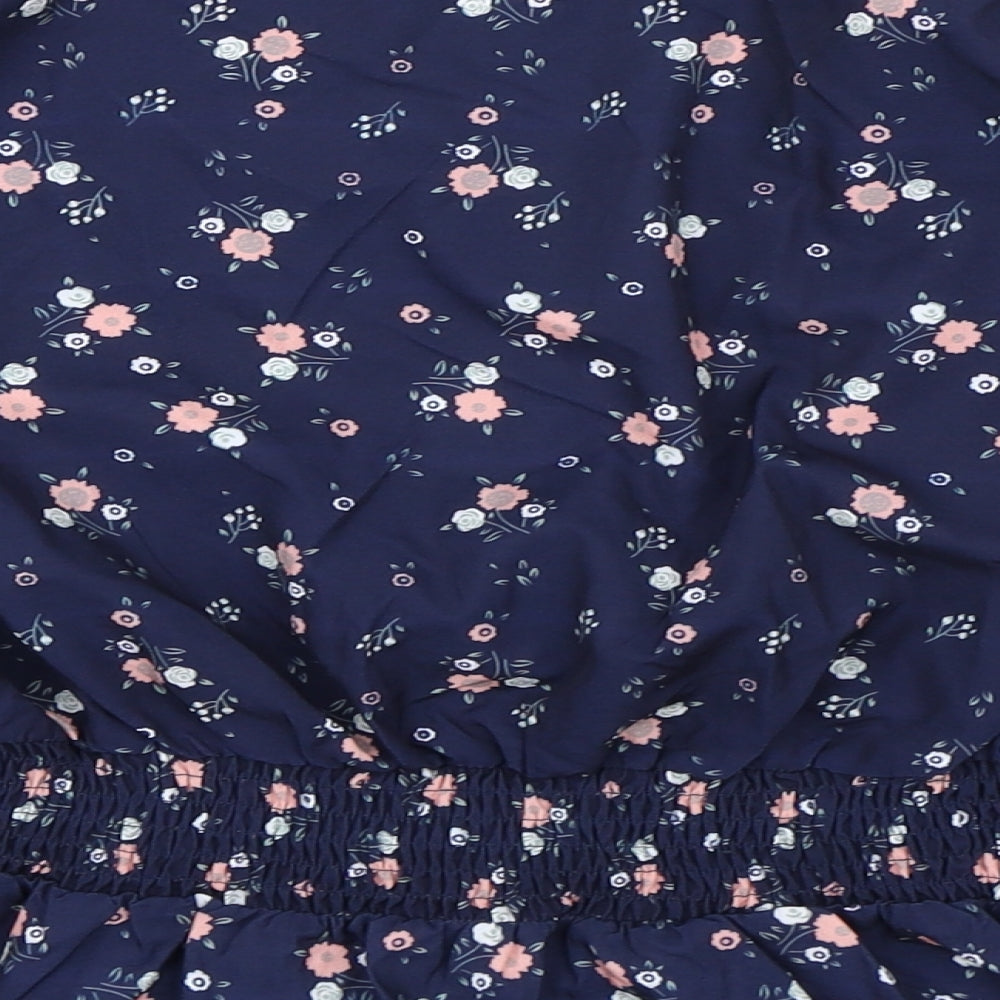 Boohoo Womens Blue Floral  Basic Blouse Size 10