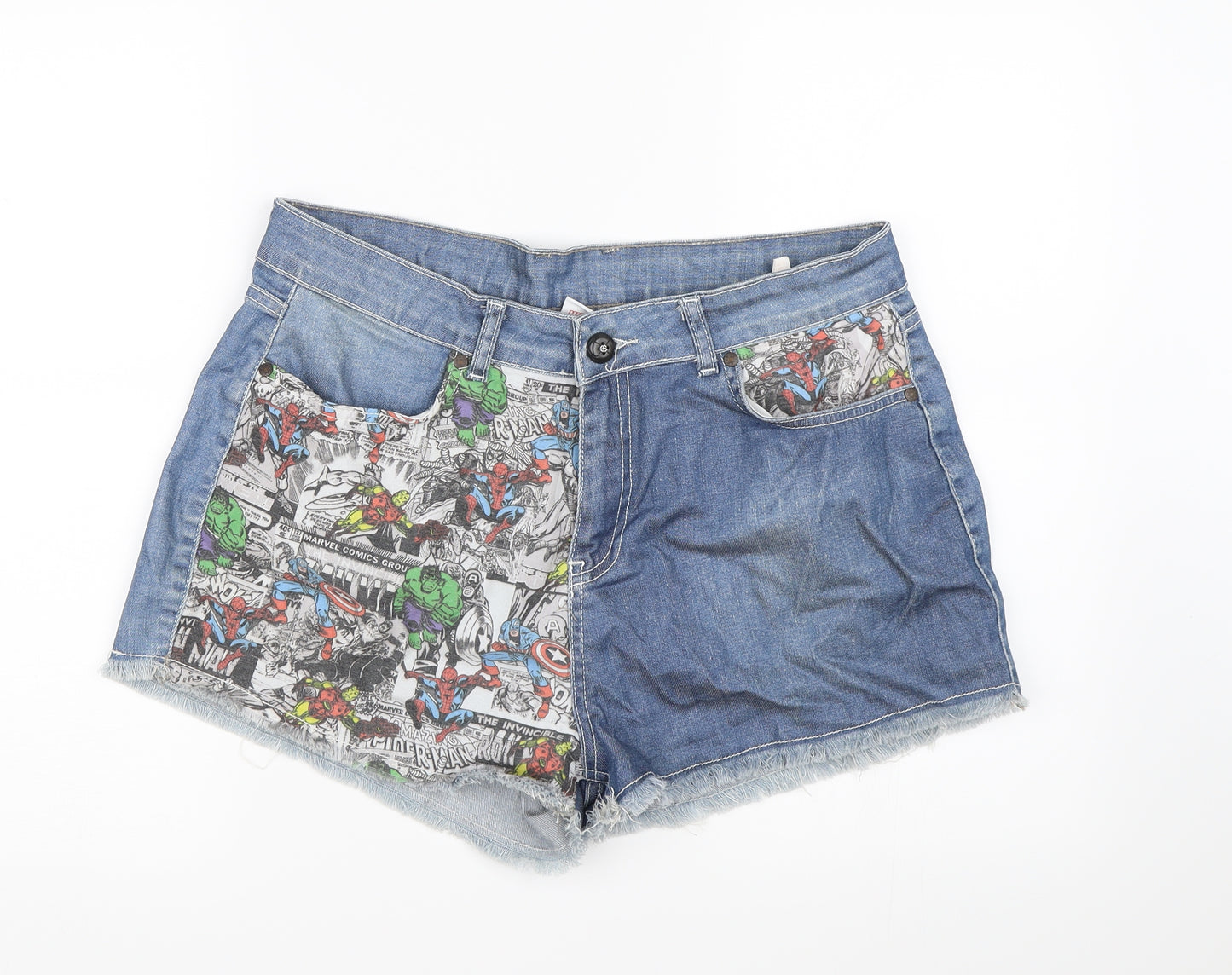 Marvel Comics Womens Blue  Denim Hot Pants Shorts Size 16 - Marvel Comics