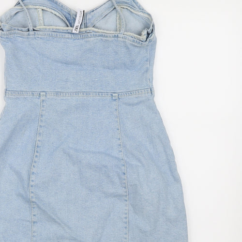 Zara Womens Blue  Denim Pinafore/Dungaree Dress  Size M