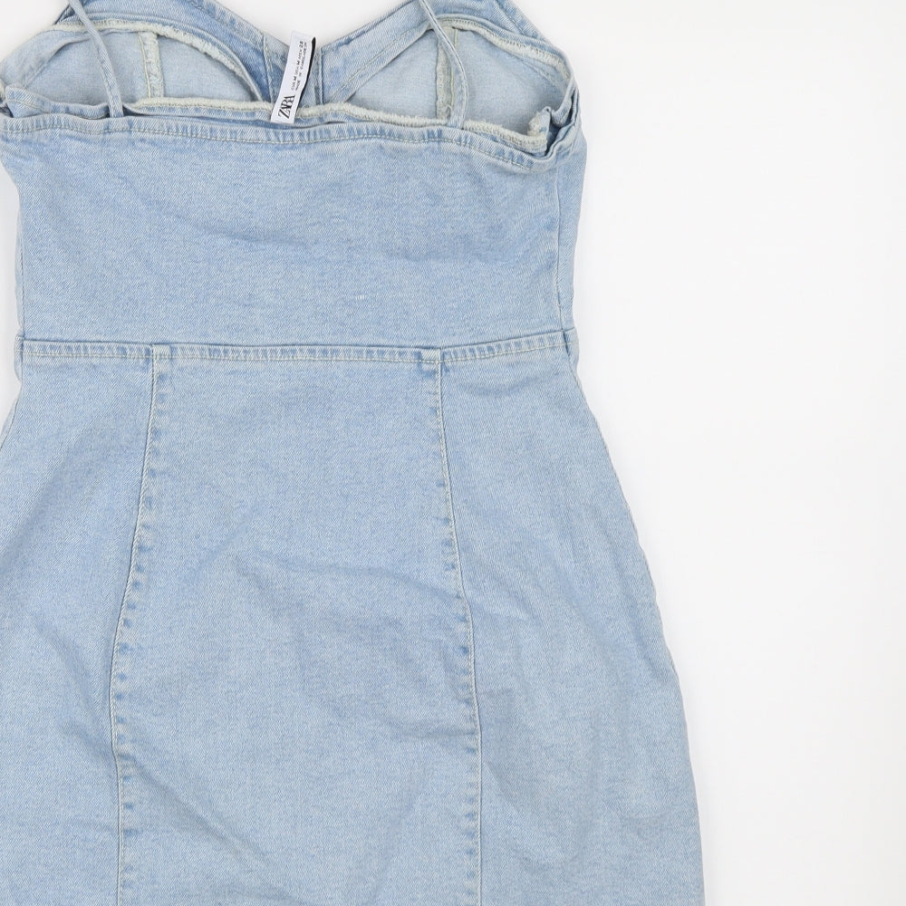 Zara Womens Blue  Denim Pinafore/Dungaree Dress  Size M