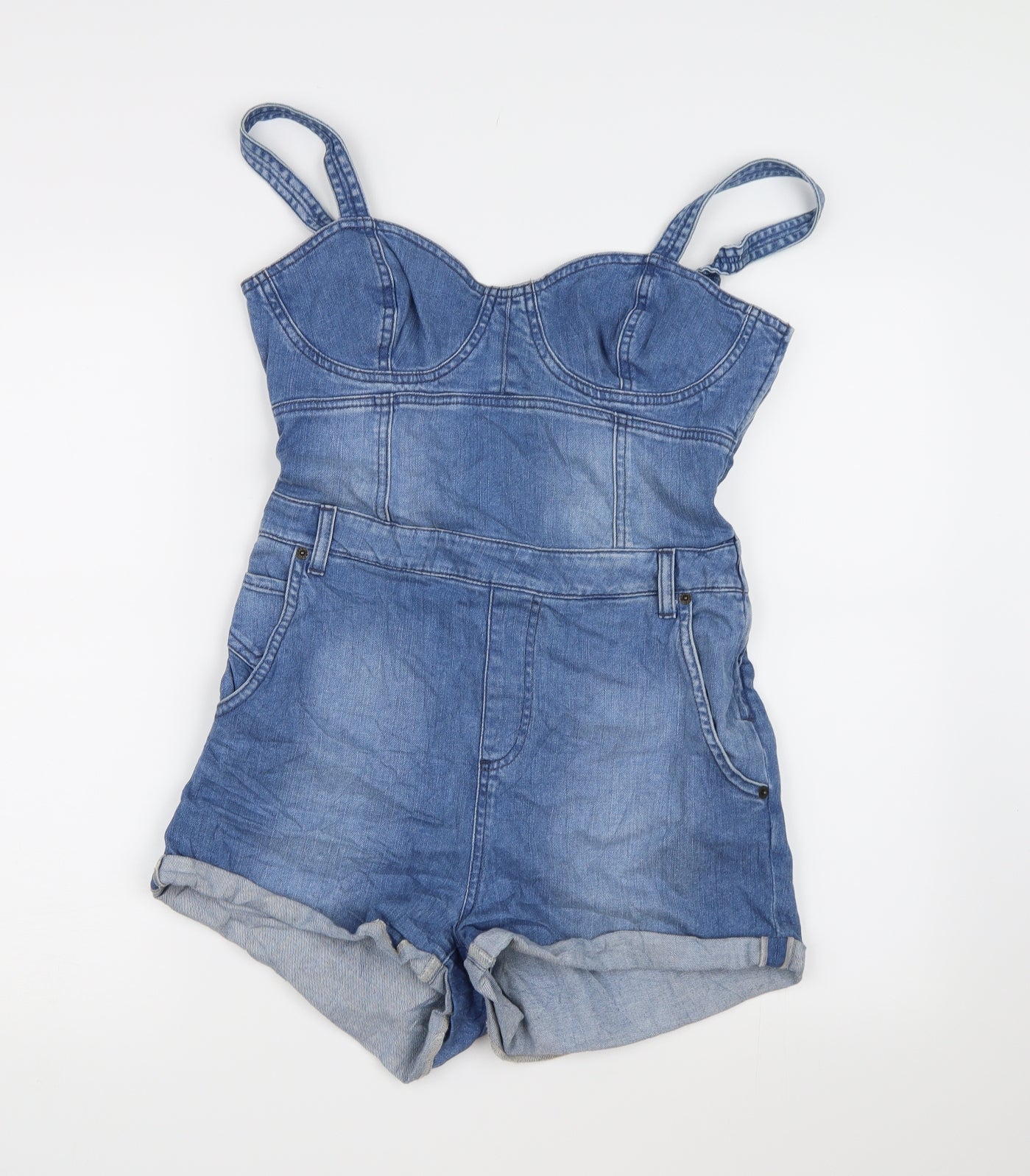 Moto Womens Blue  Denim Dungaree One-Piece Size 12 L3 in