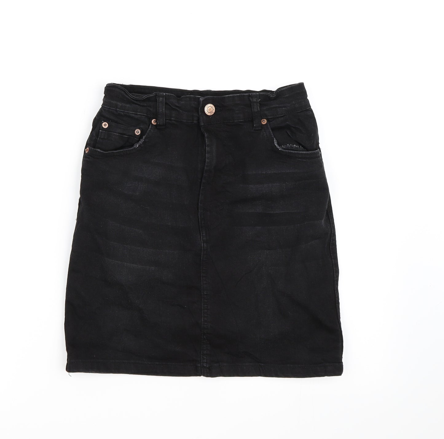 Stradivarius Womens Black  Denim A-Line Skirt Size 8