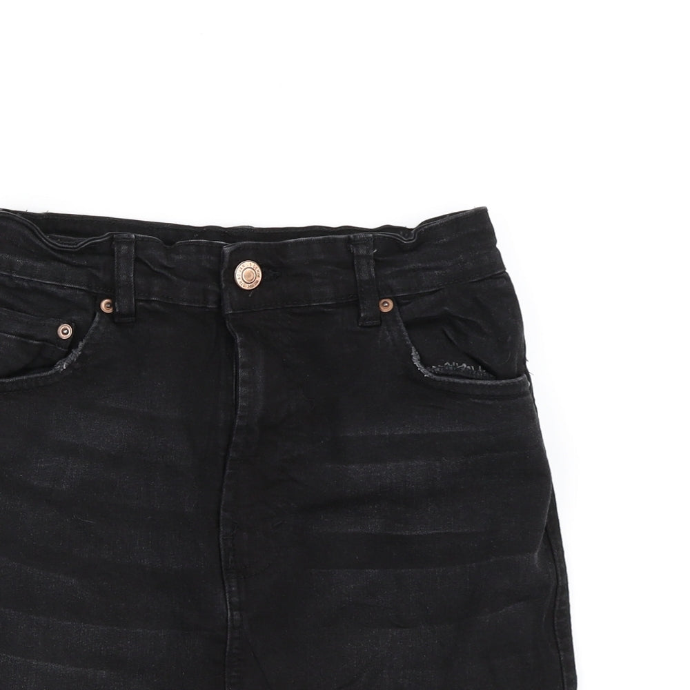 Stradivarius Womens Black  Denim A-Line Skirt Size 8