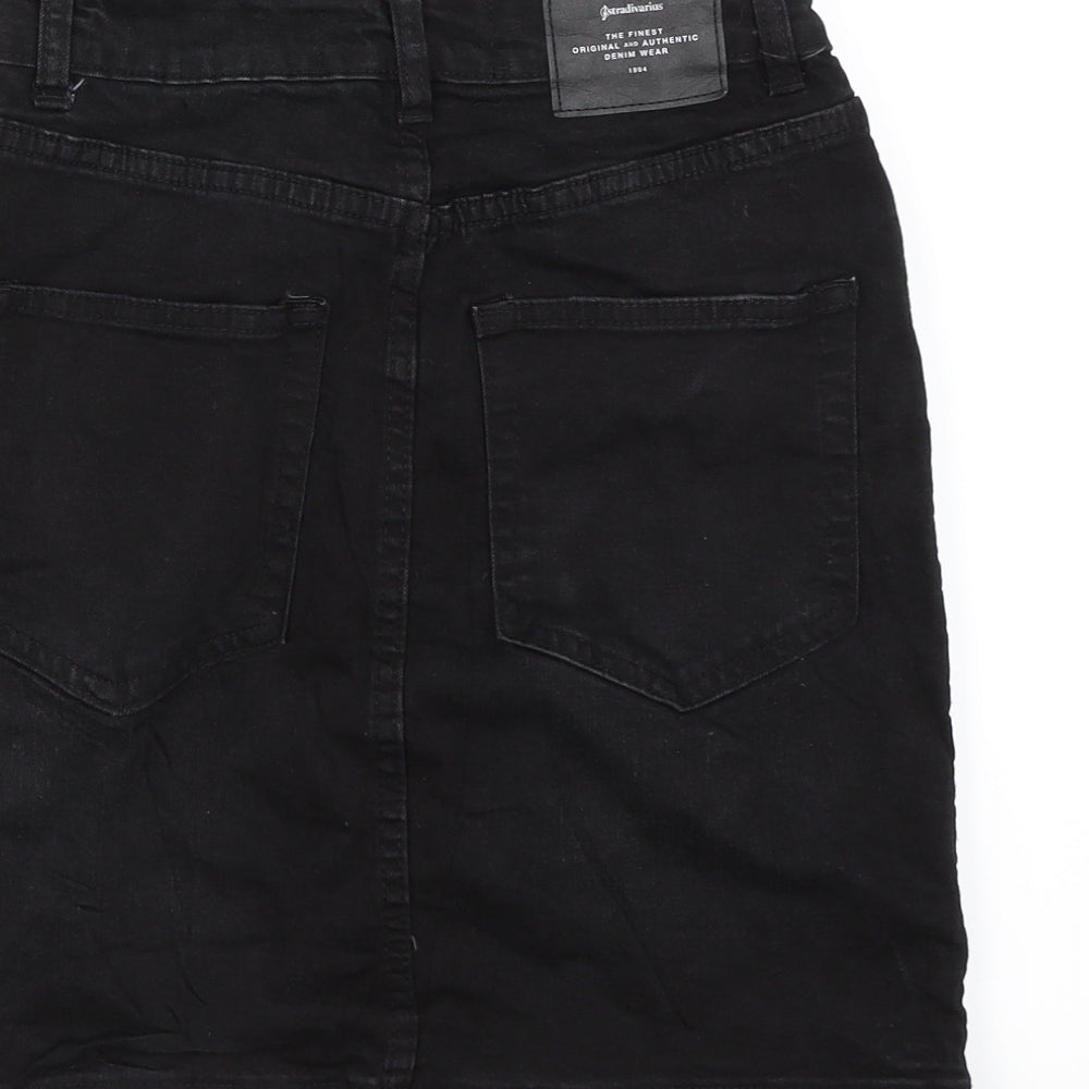 Stradivarius Womens Black  Denim A-Line Skirt Size 8