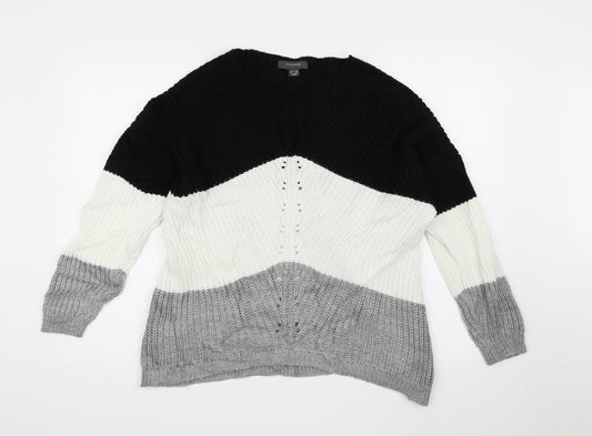 Front view of Primark women’s multicoloured striped knit jumper, size UK 6