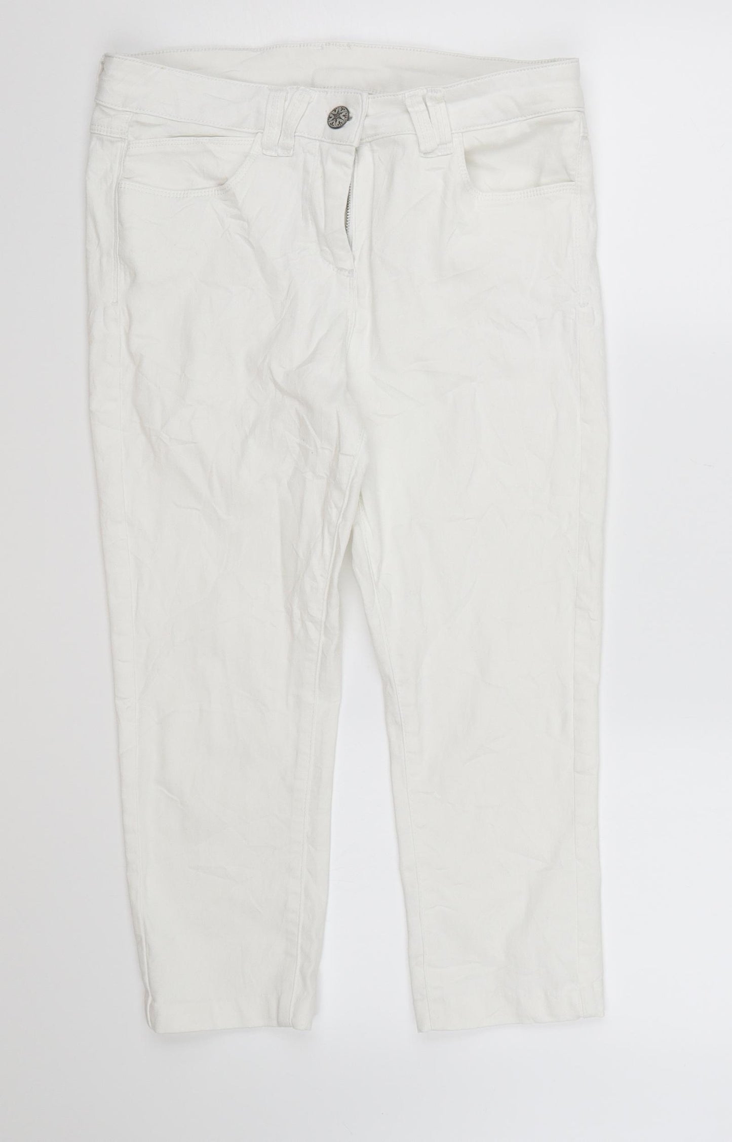Marks and Spencer Womens White  Denim Cropped Trousers Size 14 L20 in