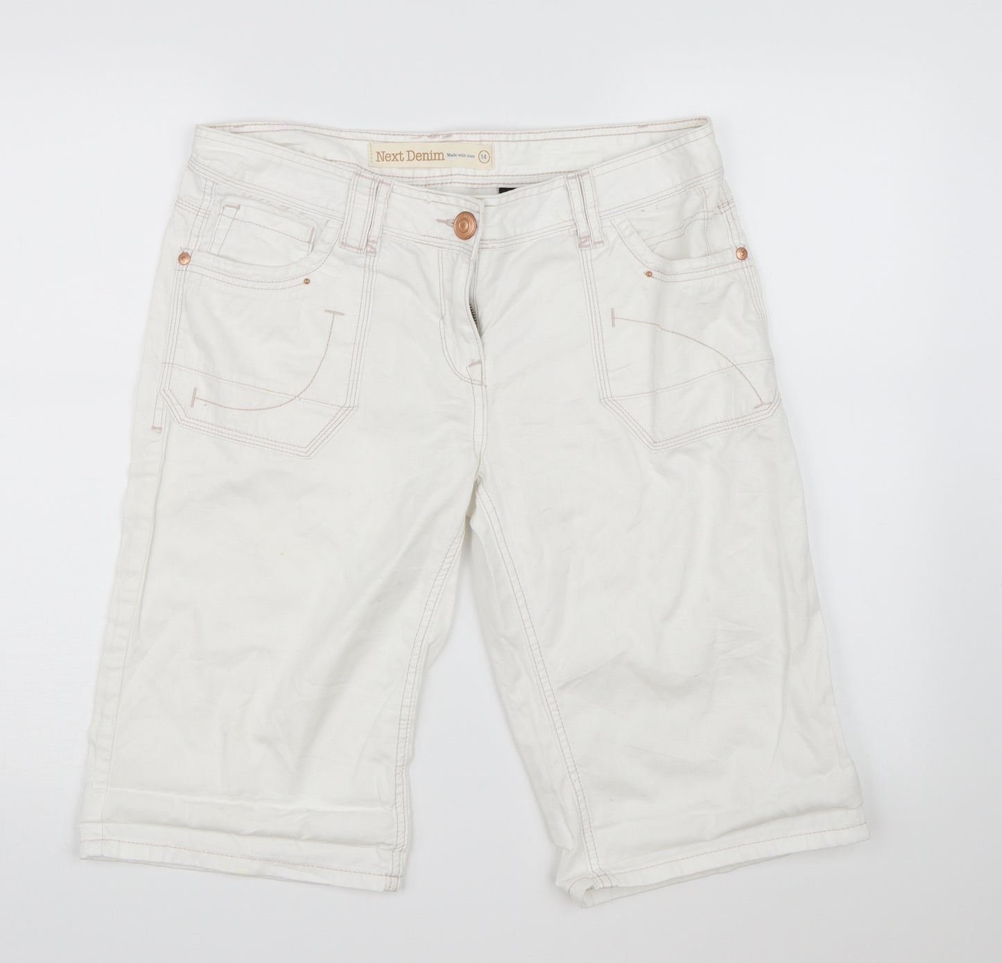 NEXT Womens White  Denim Bermuda Shorts Size 14