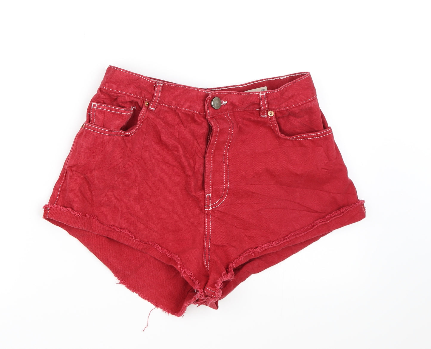 ASOS Womens Red  Denim Hot Pants Shorts Size 14