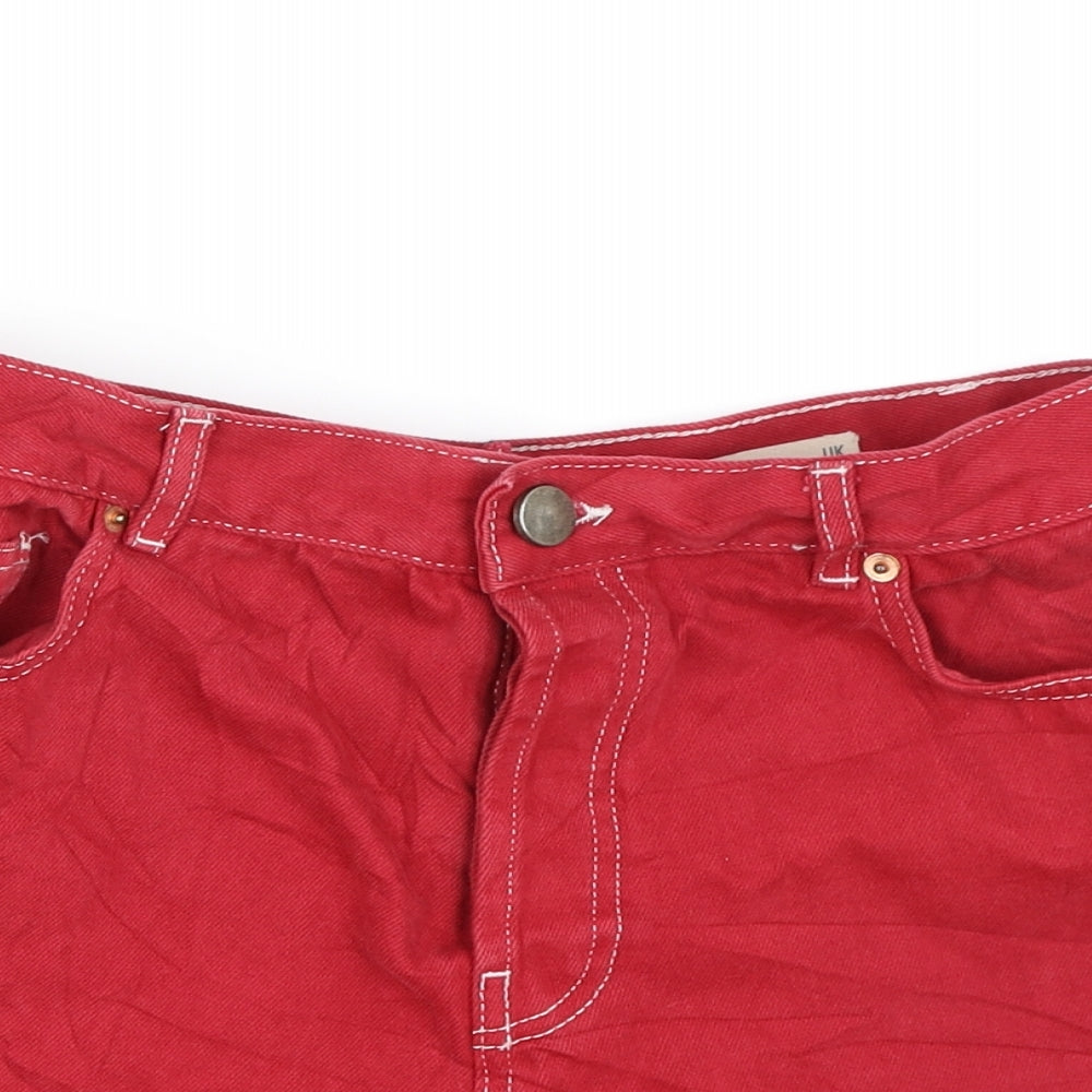 ASOS Womens Red  Denim Hot Pants Shorts Size 14