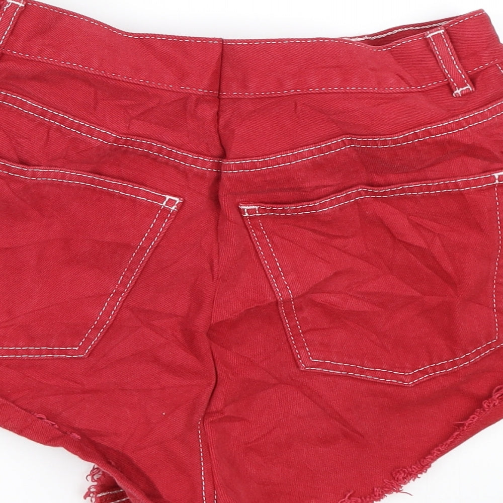 ASOS Womens Red  Denim Hot Pants Shorts Size 14