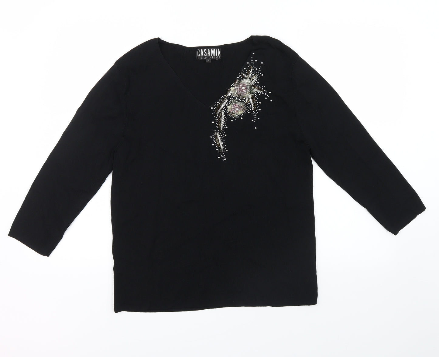 casamia  Womens Black   Pullover Jumper Size M  - beaded flower